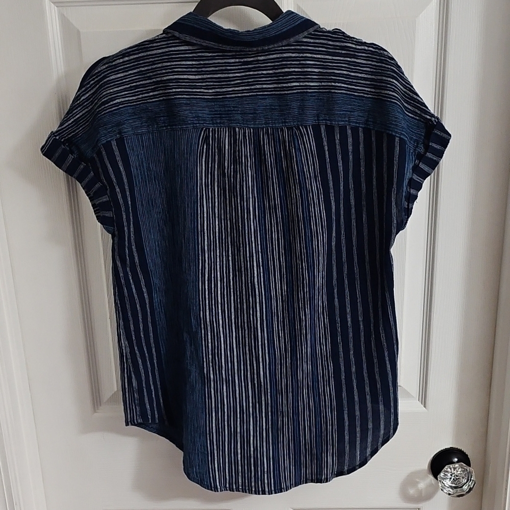 Wonderly Navy and Light Blue Striped Shirt 100% Cotton - Picture 3 of 11